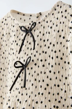 Niños ZARA 1½ - 6 Años·Vestidos / Petos|6 - 18 Meses·Vestidos / Monos<VESTIDO TEXTURA TOPOS LAZOS