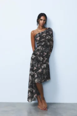 Online VESTIDO TUL ESTAMPADO ASIMÉTRICO Mujer Vestidos