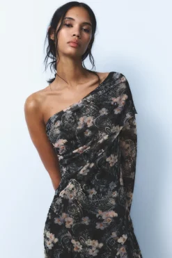Online VESTIDO TUL ESTAMPADO ASIMÉTRICO Mujer Vestidos