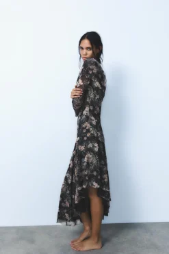 Online VESTIDO TUL ESTAMPADO ASIMÉTRICO Mujer Vestidos