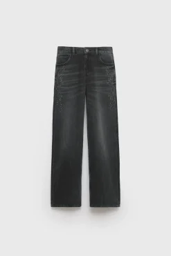 Mujer/Niños ZARA Z3D +14 Años·Partes De Abajo<Z3D JEANS WIDE LEG TACHAS