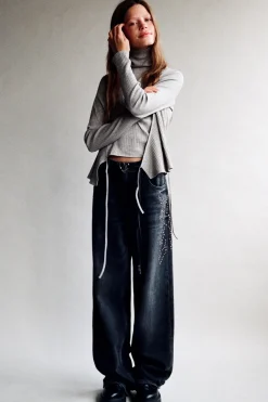 Mujer/Niños ZARA Z3D +14 Años·Partes De Abajo<Z3D JEANS WIDE LEG TACHAS