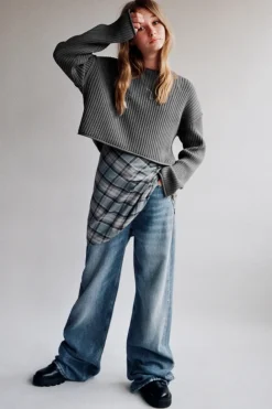 Mujer/Niños ZARA Z3D +14 Años·Partes De Abajo<Z3D JEANS WIDE LEG TACHAS